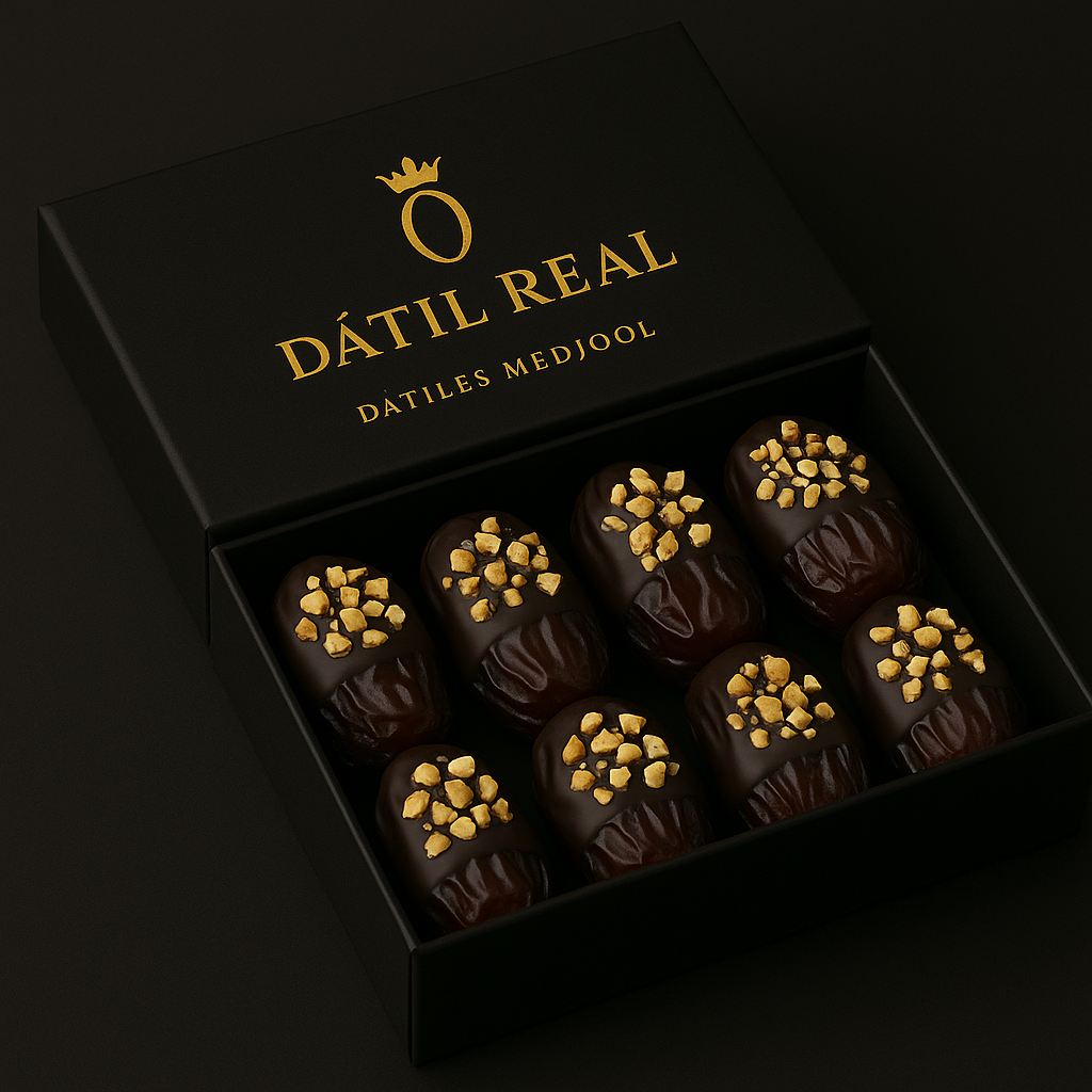 Pack 6 Dátiles Gourmet con Chocolate Negro y Virutas de Avellana